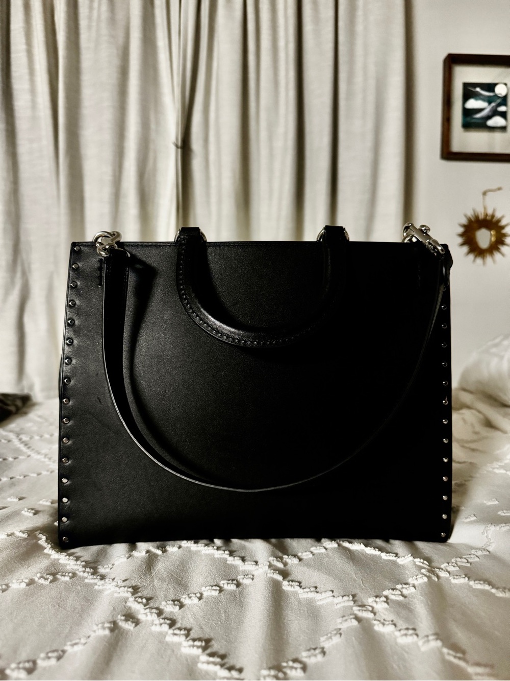 Coach Rogue 30 Black Leather Studded Satchel Shoulder Bag - Picture 2 of 5